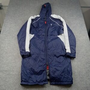 TYR Jacket Mens XS Blue Hooded Full Zip Swim Parka Fleece Lined Coat Long